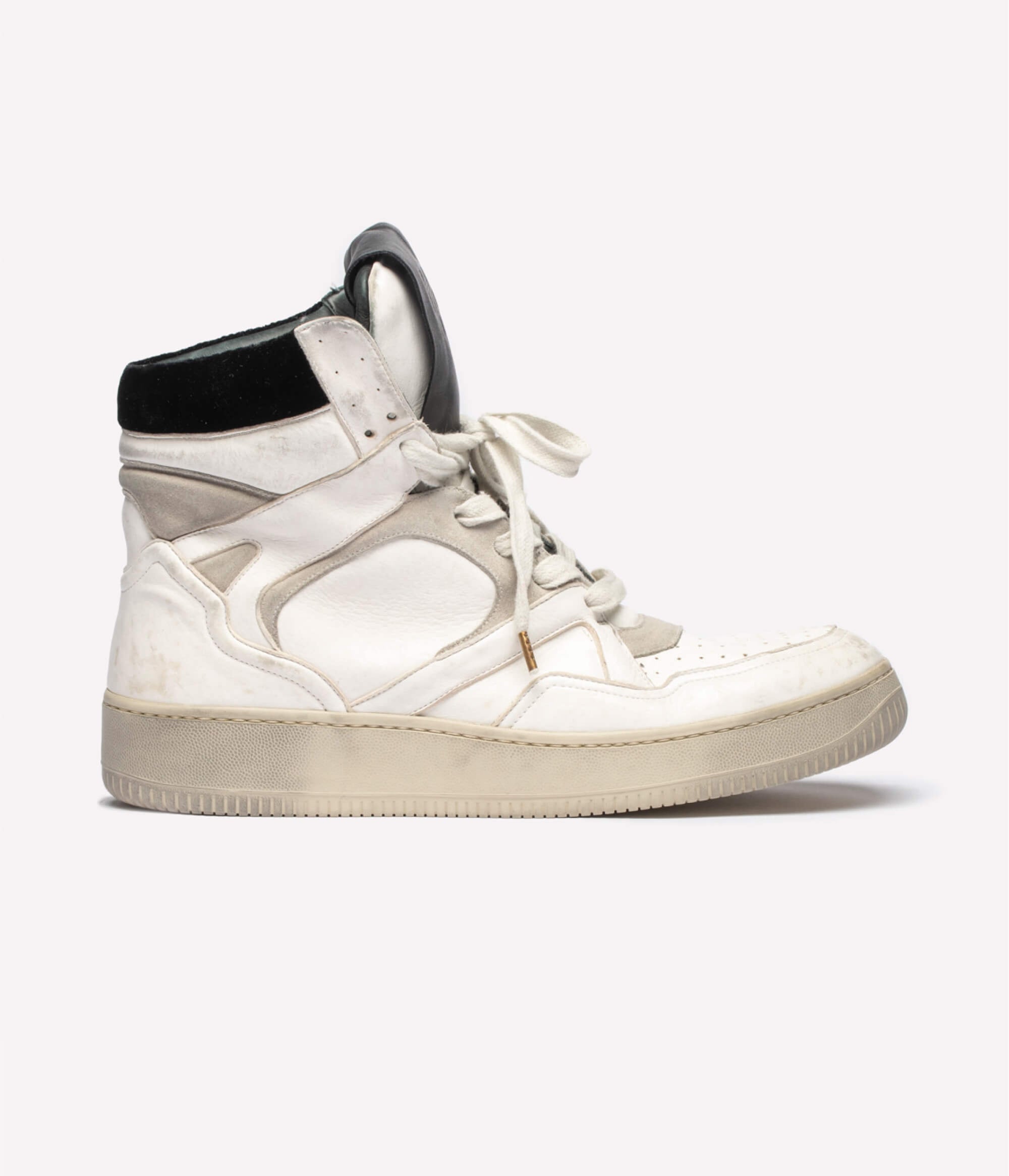 HUMAN RECREATIONAL SERVICES MONGOOSE SHOE IN DISTRESSED WHITE MADE WITH ITALIAN CALF SKIN