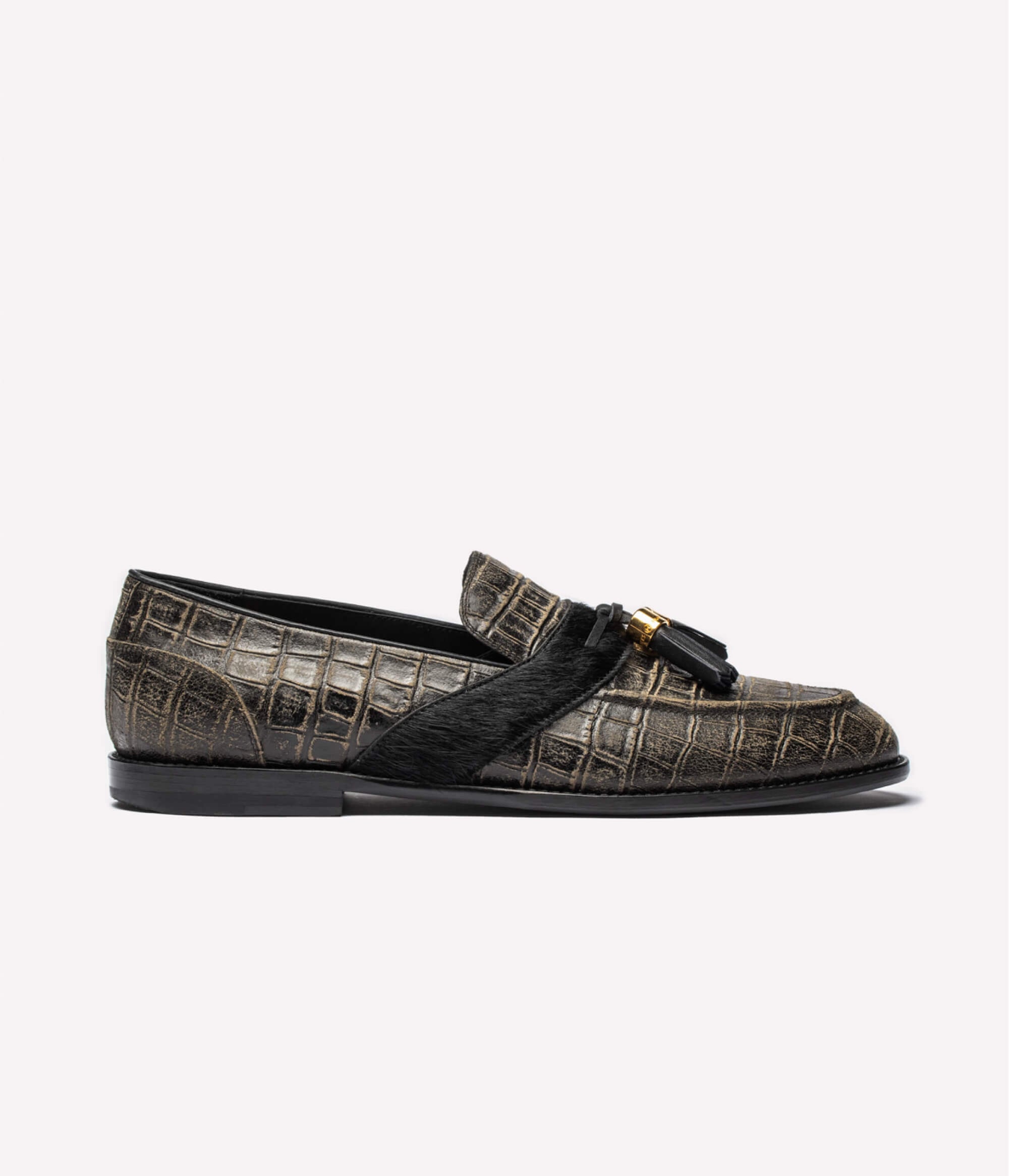 HUMAN RECREATIONAL SERVICES DEL REY TASSEL LOAFER IN CROCODILE-TEXTURED LEATHER