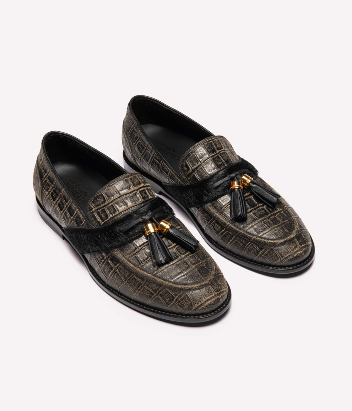 HUMAN RECREATIONAL SERVICES DEL REY TASSEL LOAFER IN CROCODILE-TEXTURED LEATHER