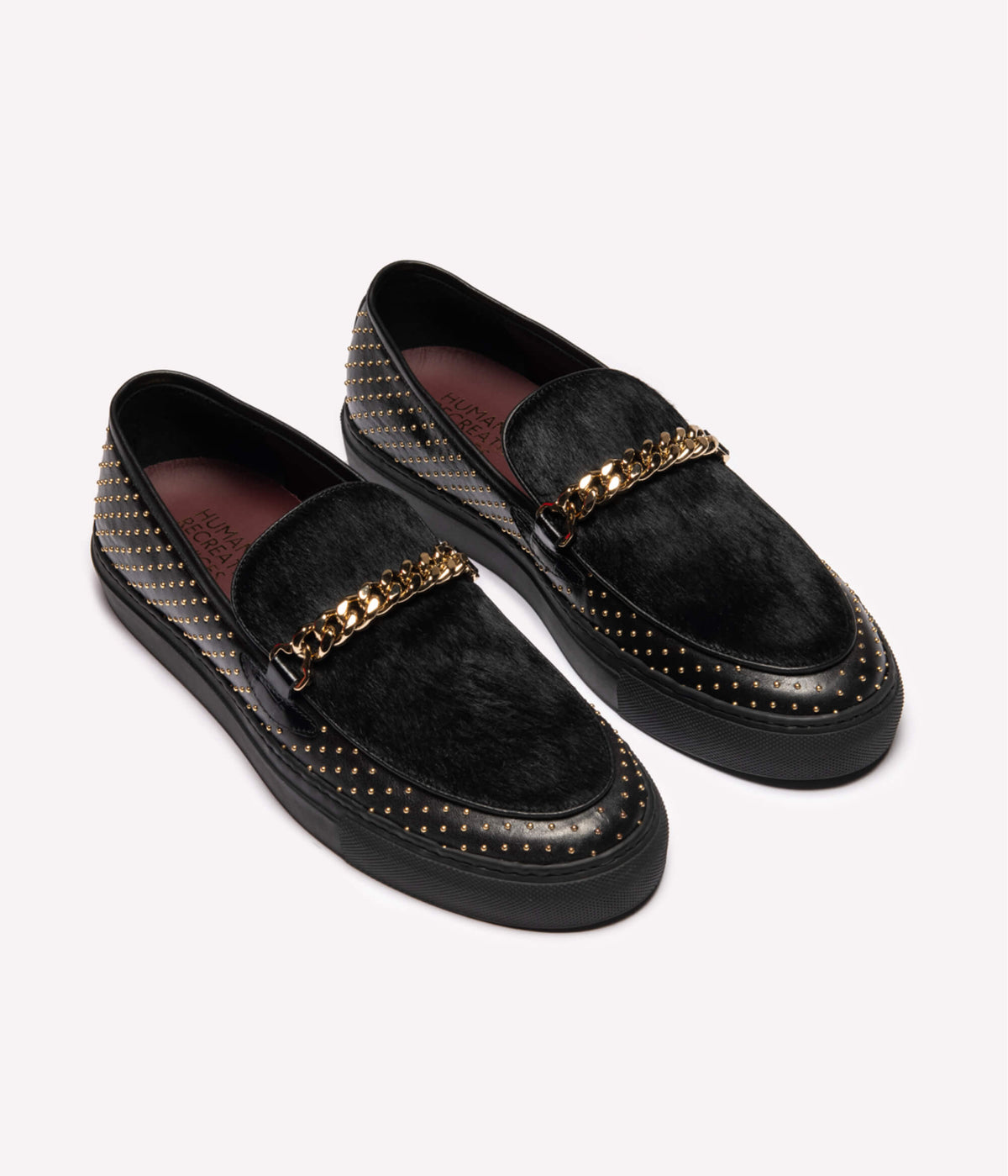 HUMAN RECREATIONAL SERVICES EL DORADO STUD BLACK LOAFER WITH A CUBAN LINK CHAIN