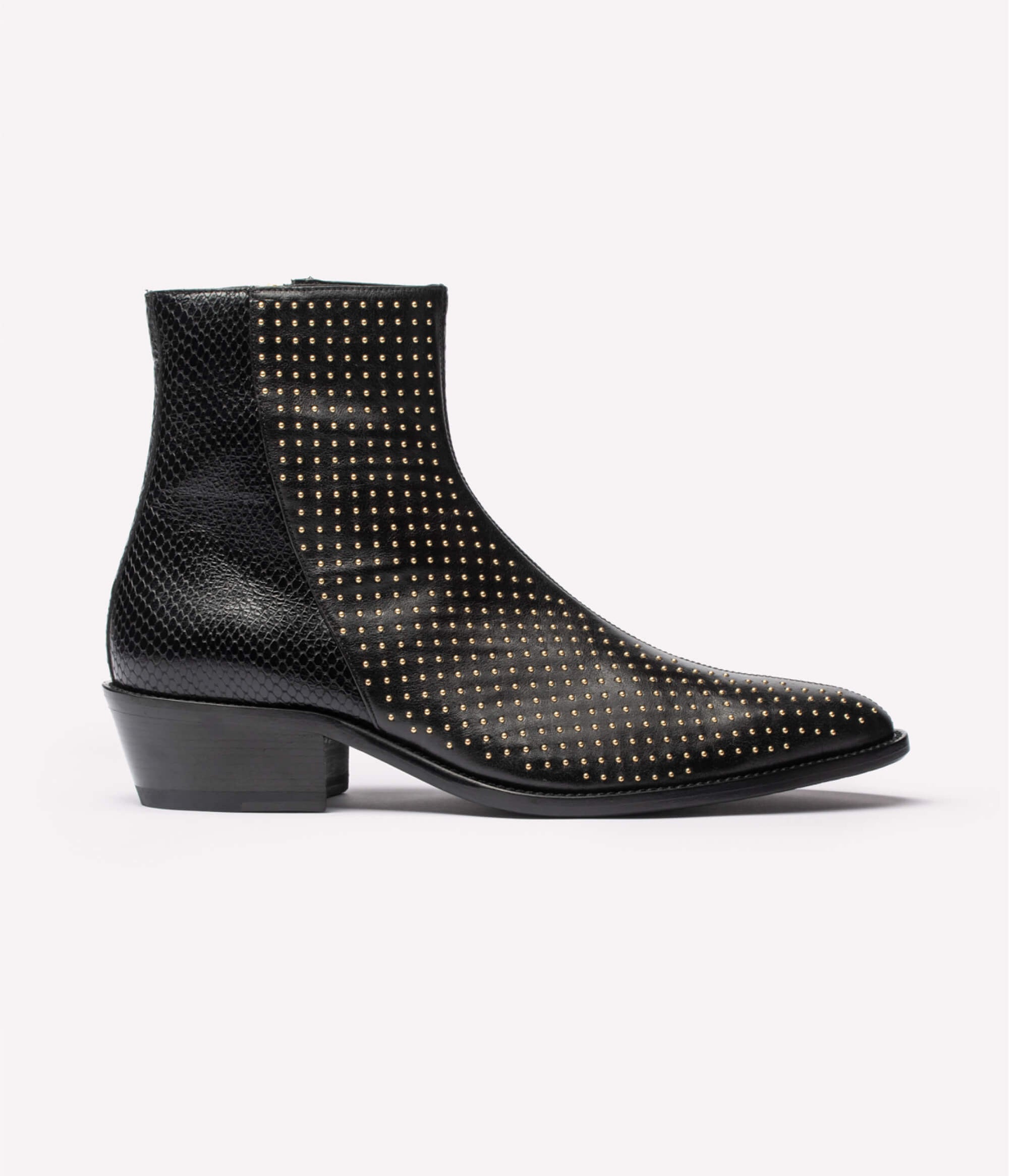 HUMAN RECREATIONAL SERVICES LUTHER BOOT IN STUD BLACK ITALIAN LEATHER