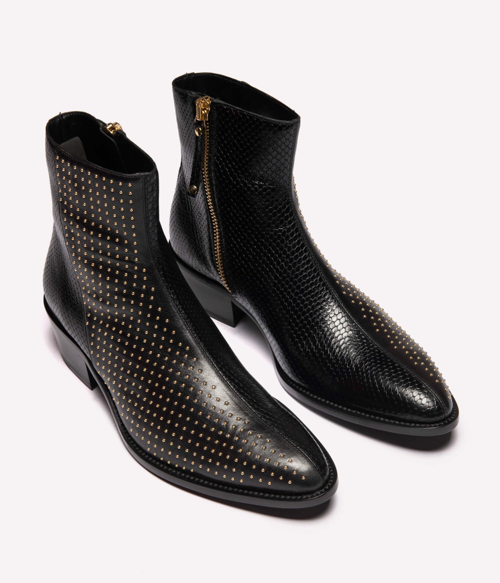 HUMAN RECREATIONAL SERVICES LUTHER BOOT IN STUD BLACK ITALIAN LEATHER