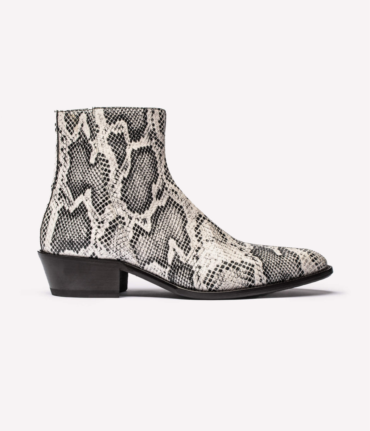 HUMAN RECREATIONAL SERVICES LUTHER BOOT IN WHITE SNAKE PRINT ITALIAN LEATHER