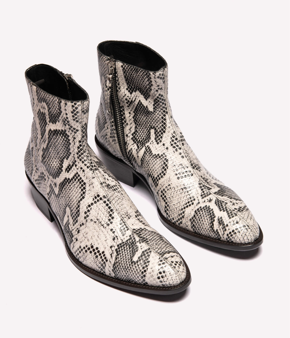 HUMAN RECREATIONAL SERVICES LUTHER BOOT IN WHITE SNAKE PRINT ITALIAN LEATHER