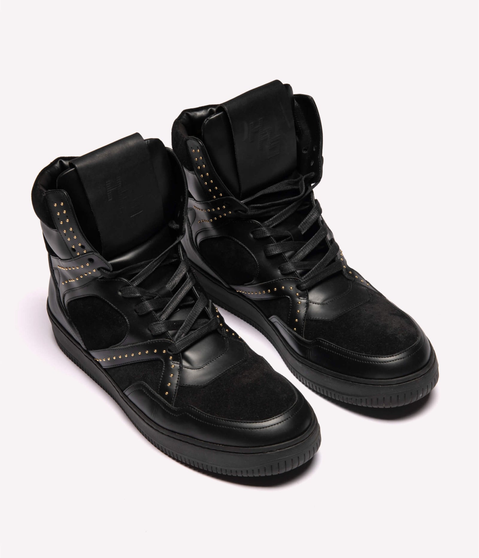 HUMAN RECREATIONAL SERVICES MONGOOSE SHOE IN BLACK AND BRASS STUDS MADE WITH ITALIAN CALF SKIN