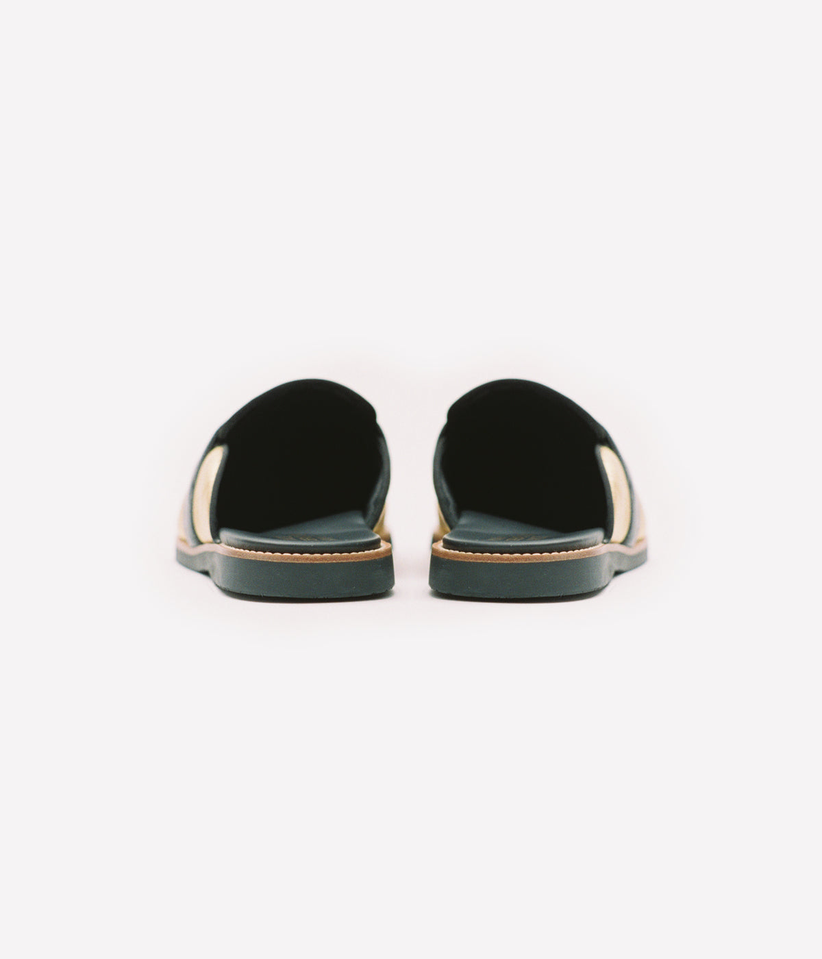 HUMAN RECREATIONAL SERVICES PALAZZO SLIPPER IN GOLD AND BLACK MADE WITH ITALIAN CALF SKIN