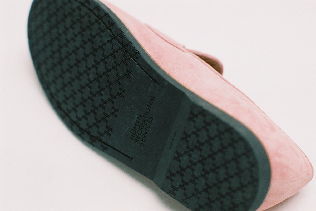 HUMAN RECREATIONAL SERVICES DEL REY PENNY LOAFER IN PINK ITALIAN SUEDE 