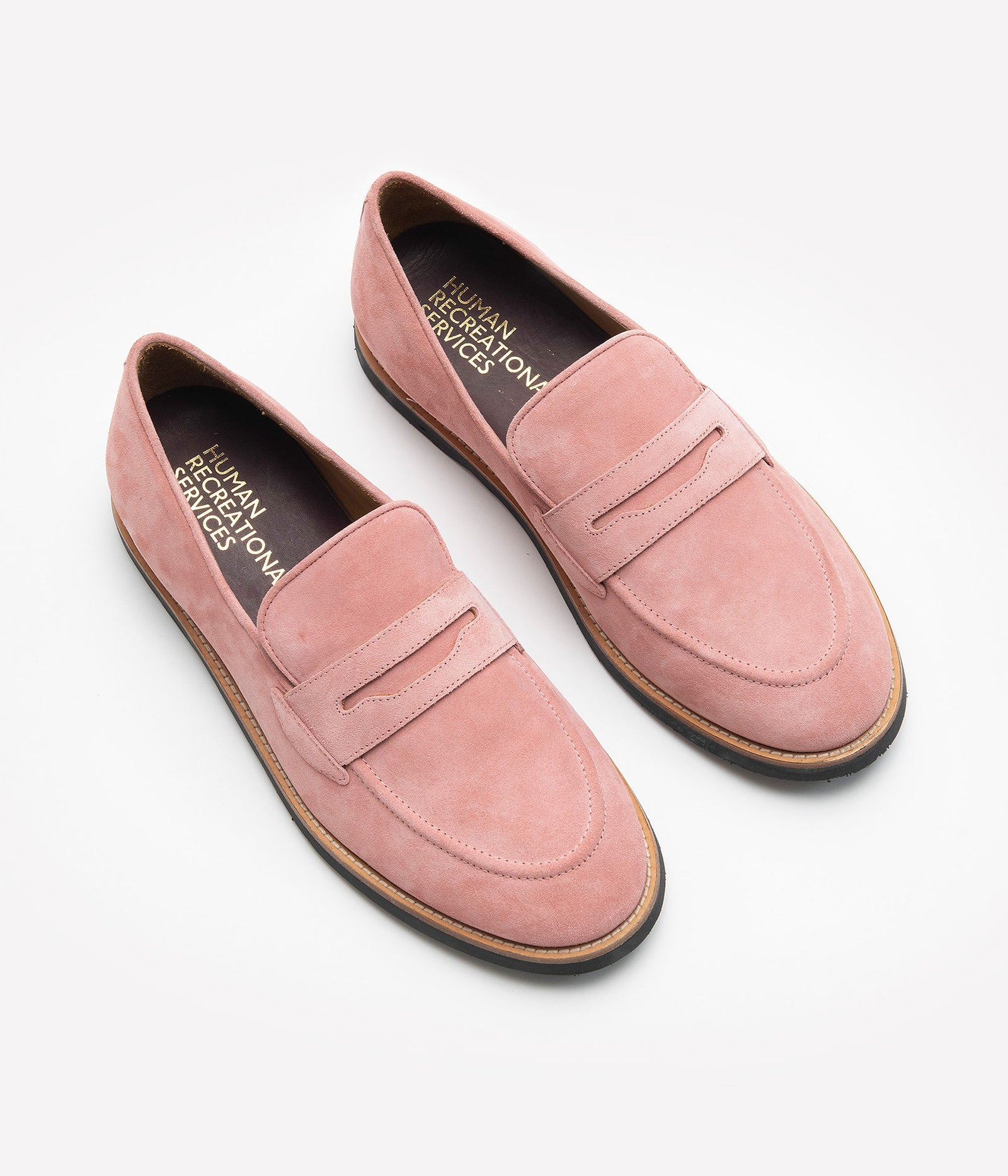 HUMAN RECREATIONAL SERVICES DEL REY PENNY LOAFER IN PINK ITALIAN SUEDE 