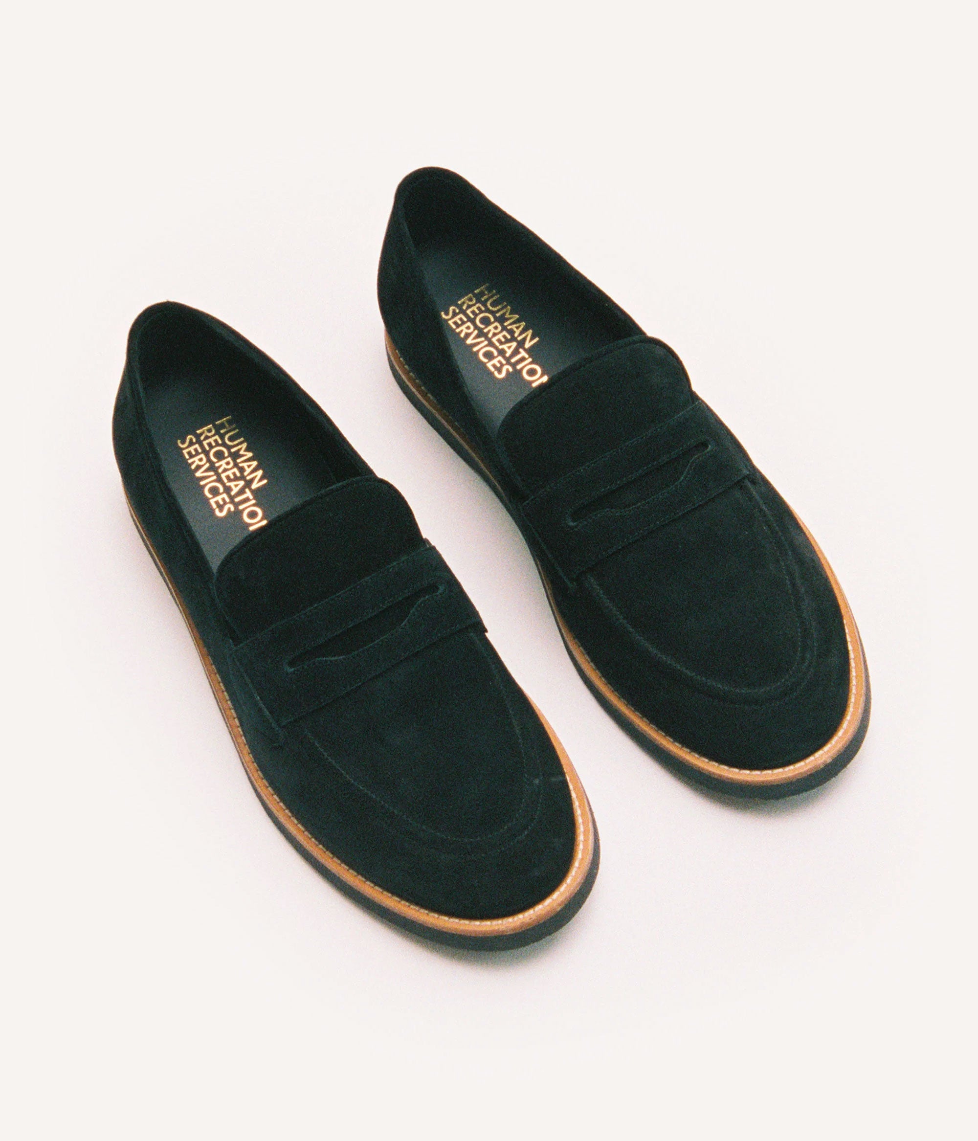 HUMAN RECREATIONAL SERVICES DEL REY SMOKE PENNY LOAFER IN ITALIAN SUEDE 