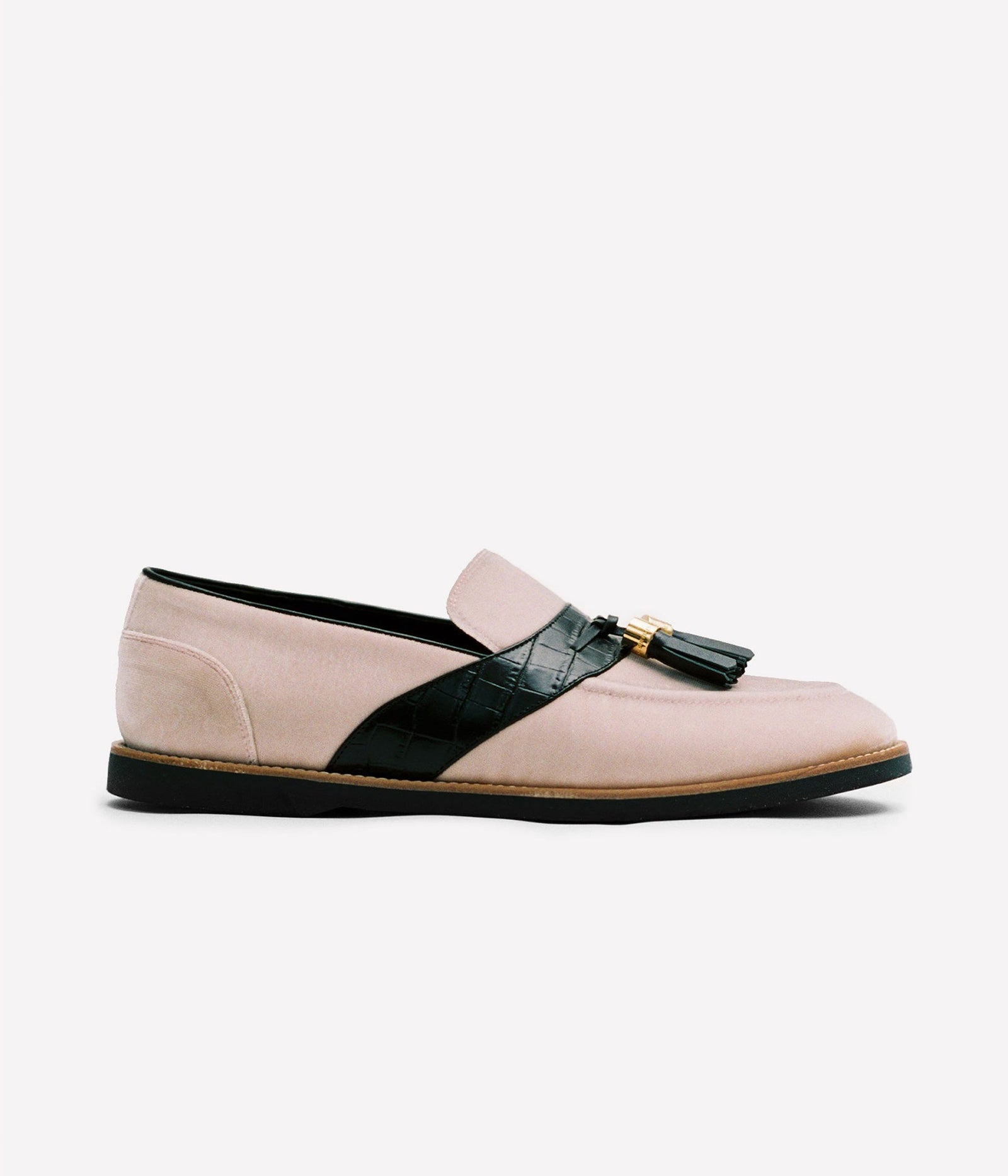 HUMAN RECREATIONAL SERVICES DEL REY TASSEL LOAFER IN PINK AND BLACK