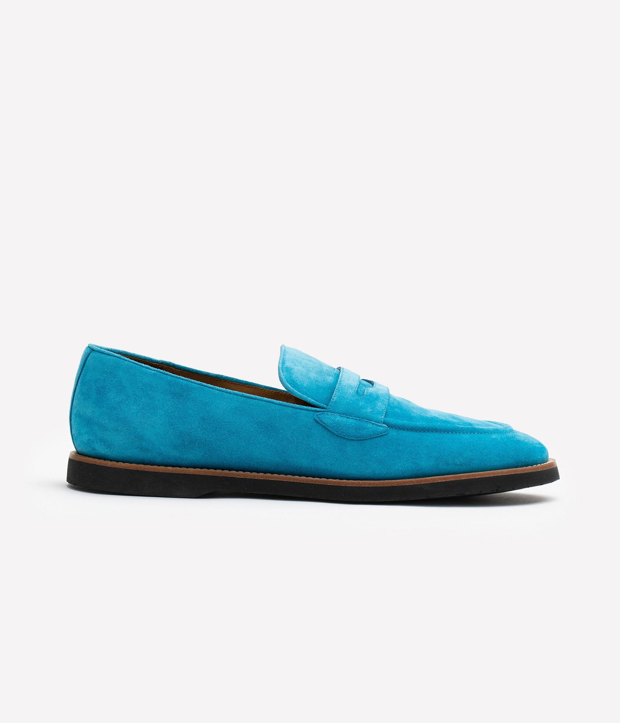 HUMAN RECREATIONAL SERVICES DEL REY TURQUOISE PENNY LOAFER IN ITALIAN SUEDE 