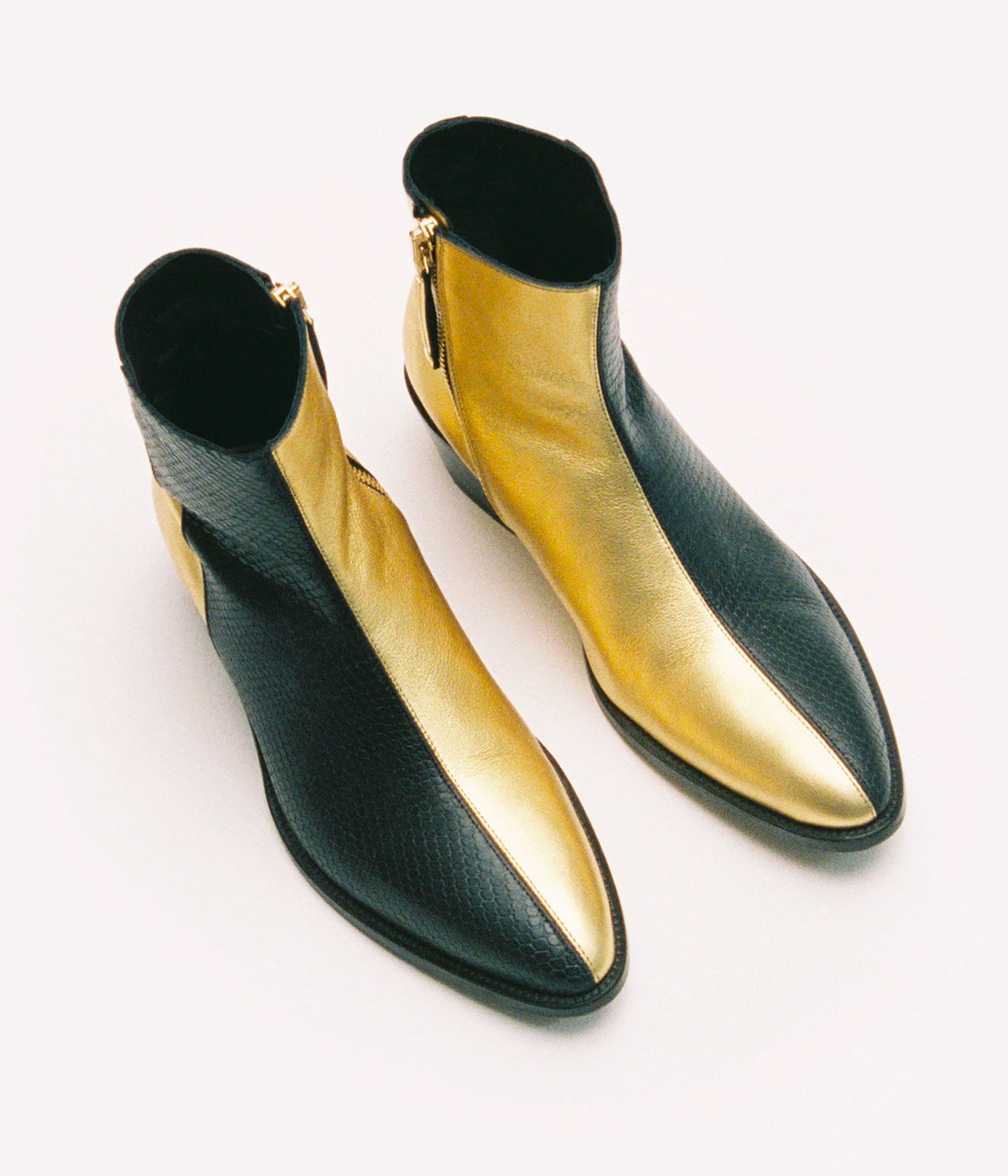 HUMAN RECREATIONAL SERVICES LUTHER BOOT IN BLACK AND GOLD ITALIAN LEATHER