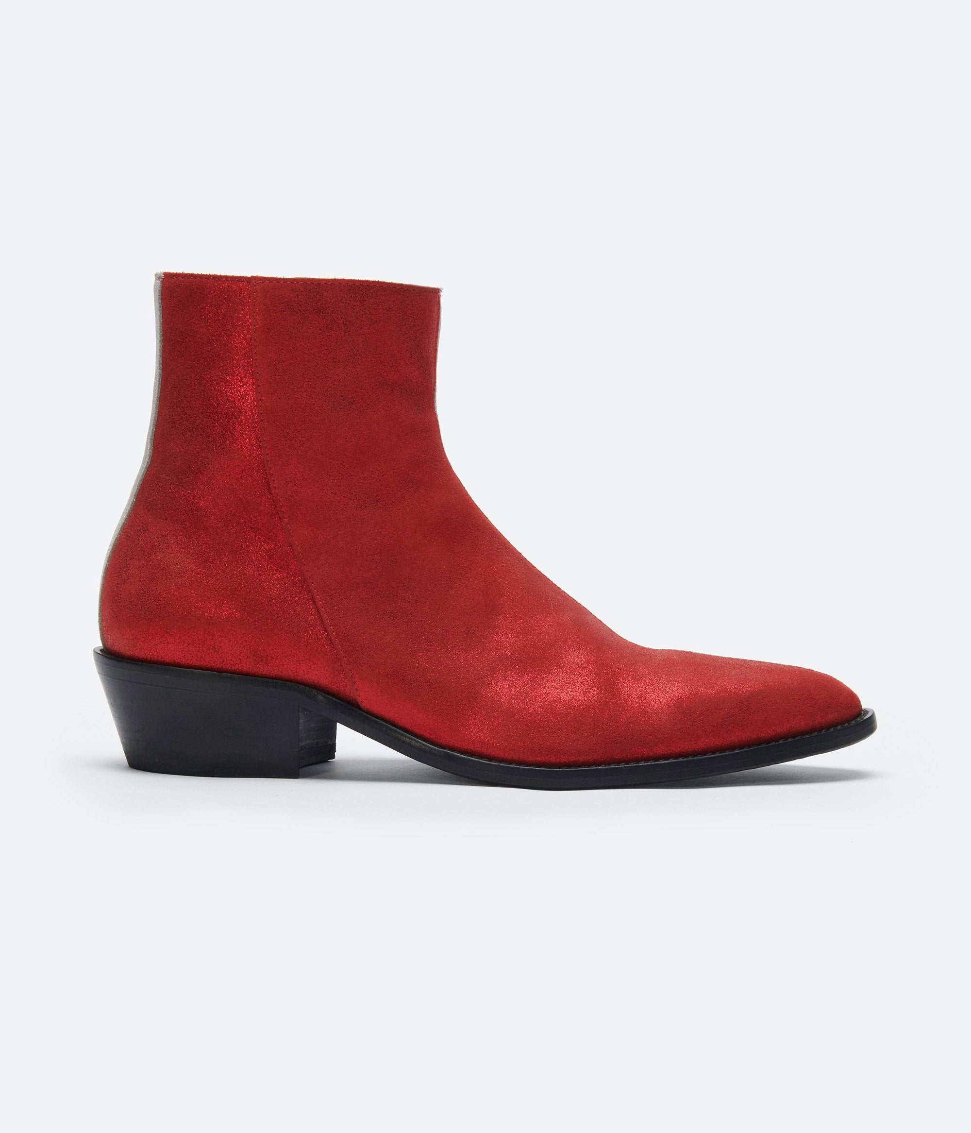 HUMAN RECREATIONAL SERVICES LUTHER BOOT IN RED AND GREY ITALIAN LEATHER