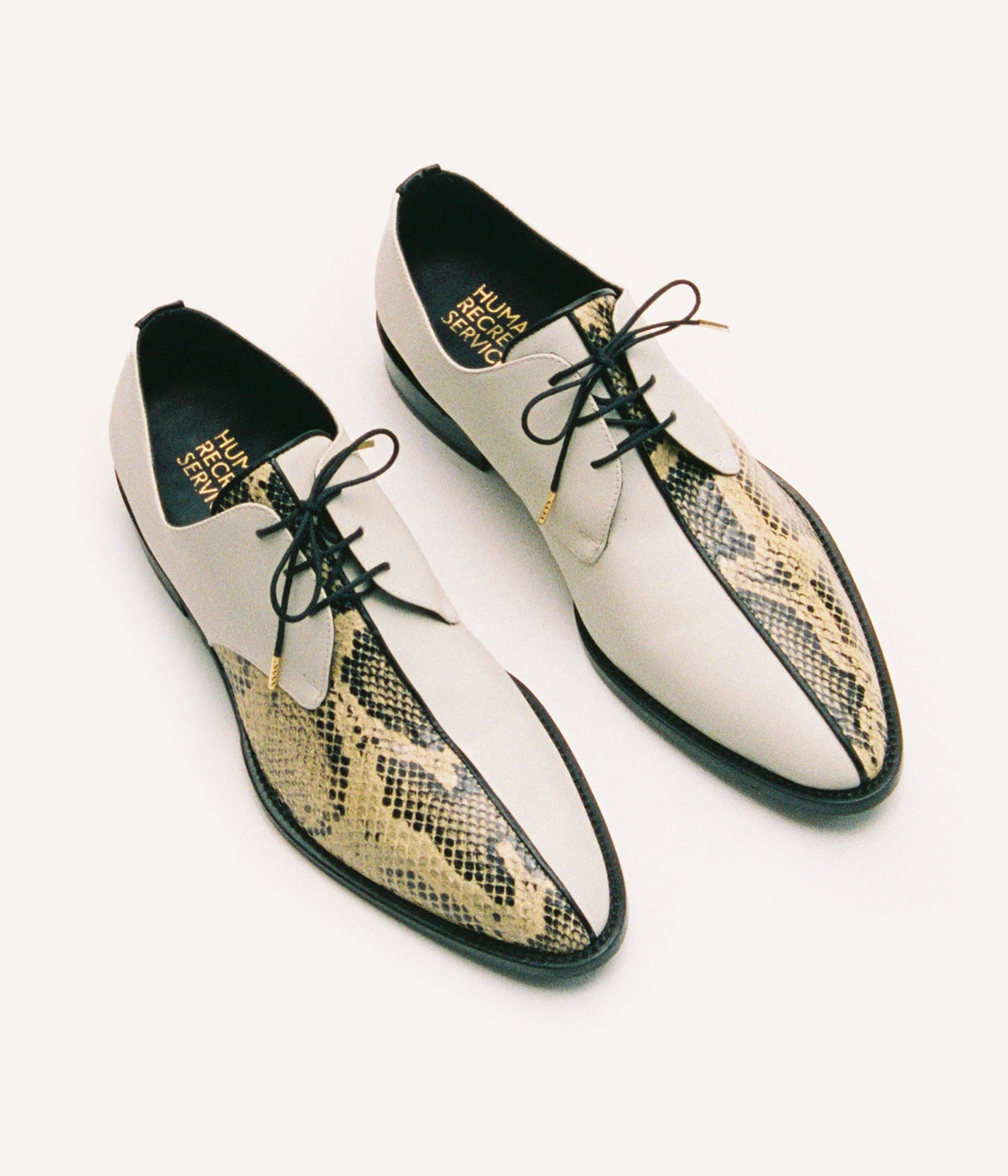 HUMAN RECREATIONAL SERVICES MEMPHIS DRESS SHOE IN BONE AND RATTLESNAKE ITALIAN CALF SKIN