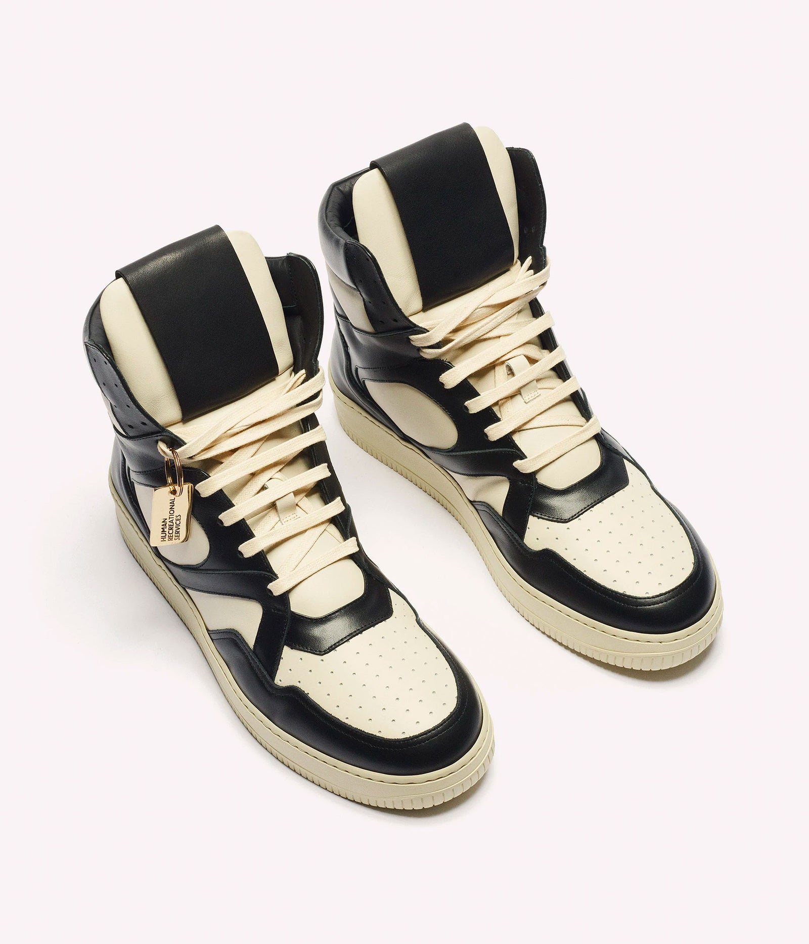 HUMAN RECREATIONAL SERVICES MONGOOSE SHOE IN BONE AND BLACK MADE WITH ITALIAN CALF SKIN