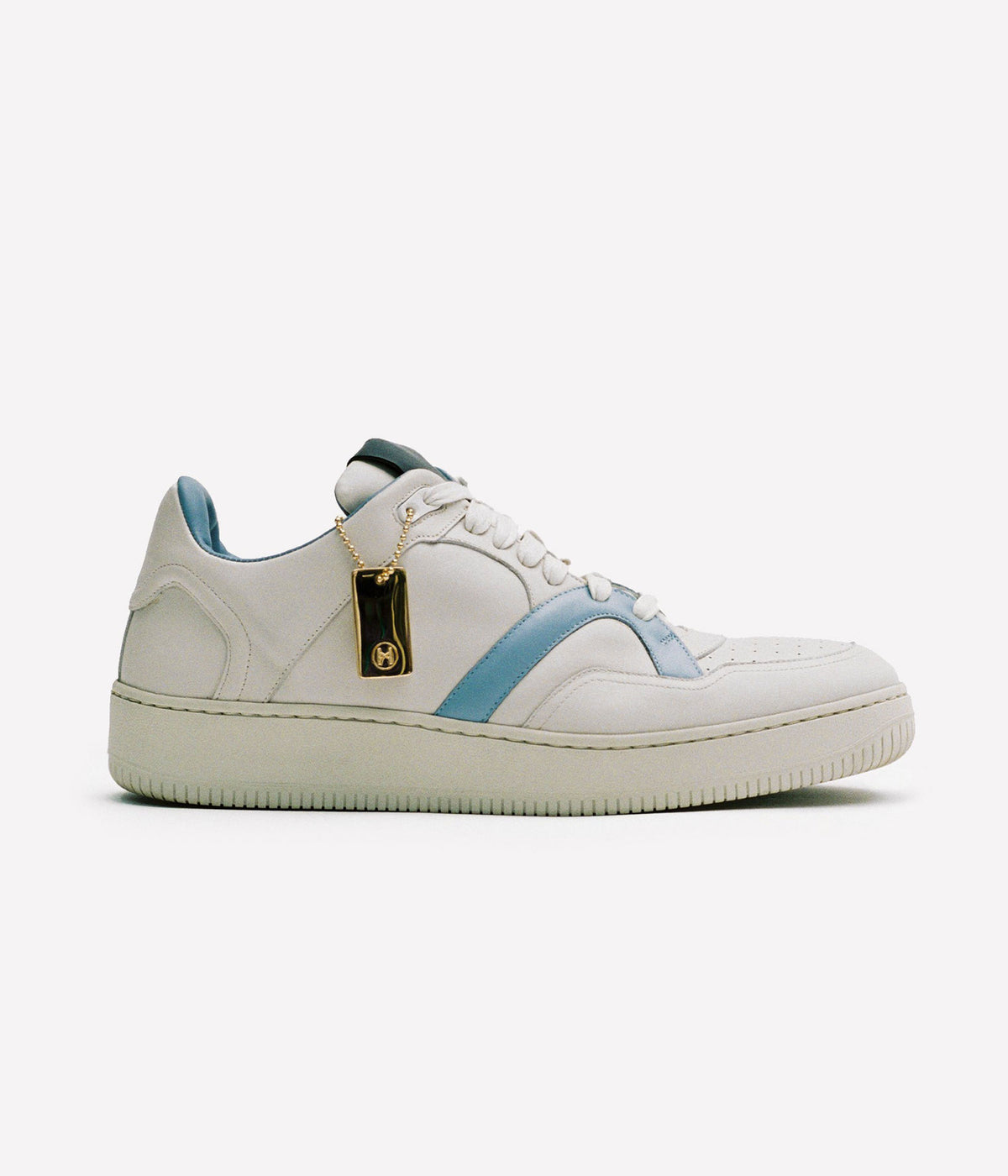HUMAN RECREATIONAL SERVICES MONGOOSE LOW SHOE IN BONE BLUE AND BLACK MADE WITH ITALIAN CALF SKIN