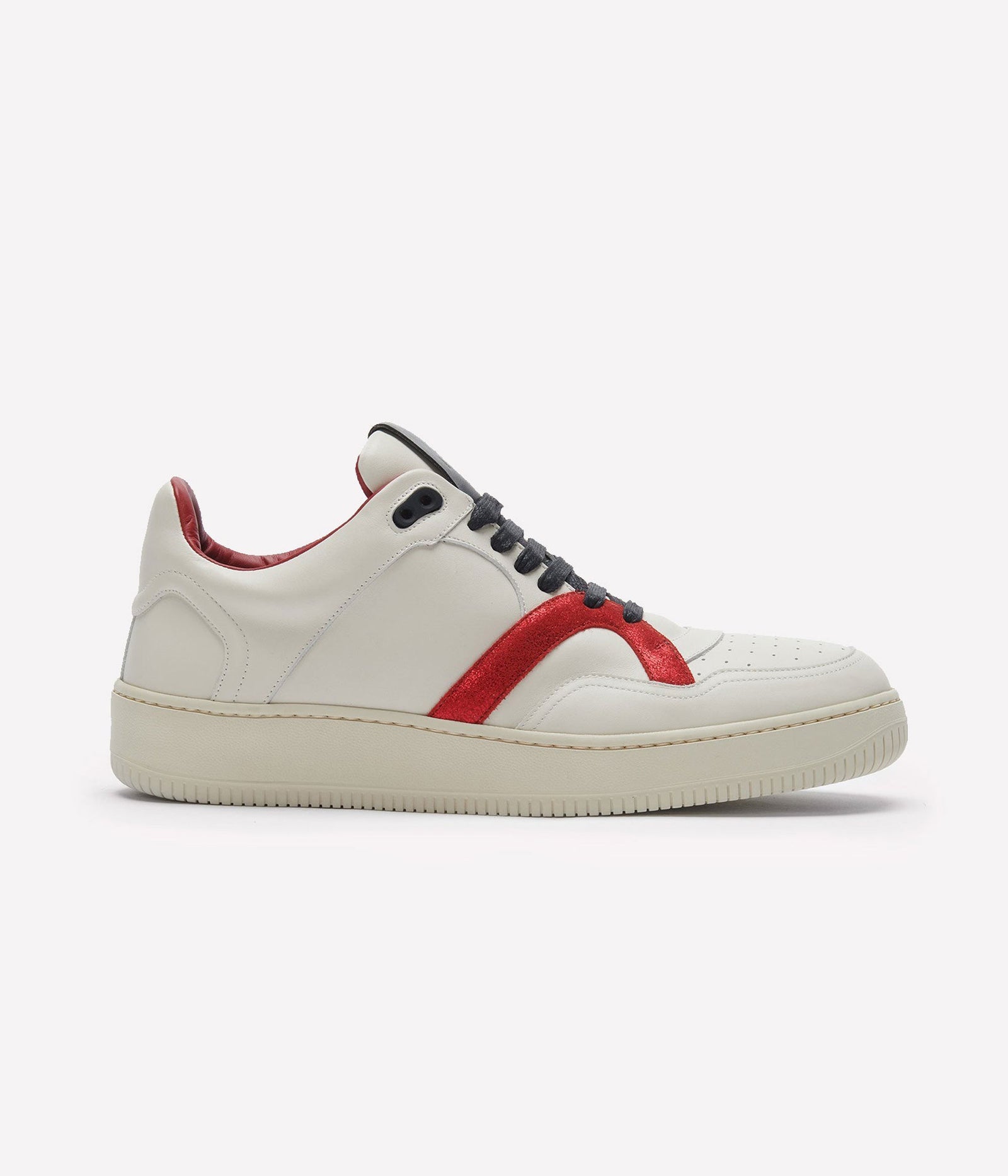 HUMAN RECREATIONAL SERVICES MONGOOSE LOW SHOE IN BONE AND RED MADE WITH ITALIAN CALF SKIN