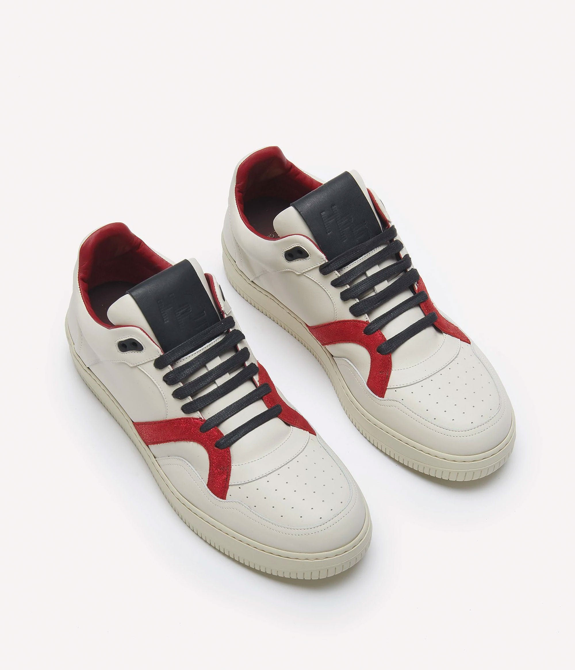 HUMAN RECREATIONAL SERVICES MONGOOSE LOW SHOE IN BONE AND RED MADE WITH ITALIAN CALF SKIN