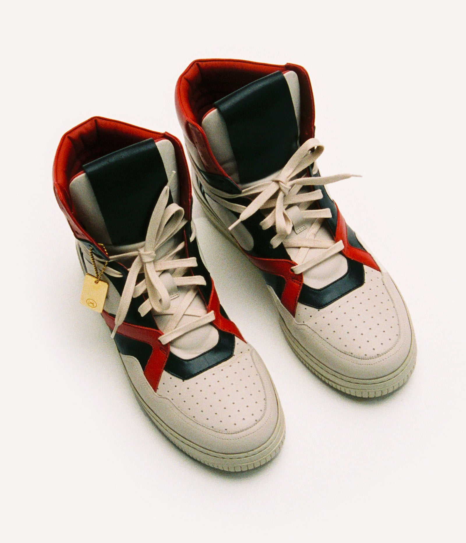 HUMAN RECREATIONAL SERVICES MONGOOSE SHOE IN BONE BLACK AND RED MADE WITH ITALIAN CALF SKIN