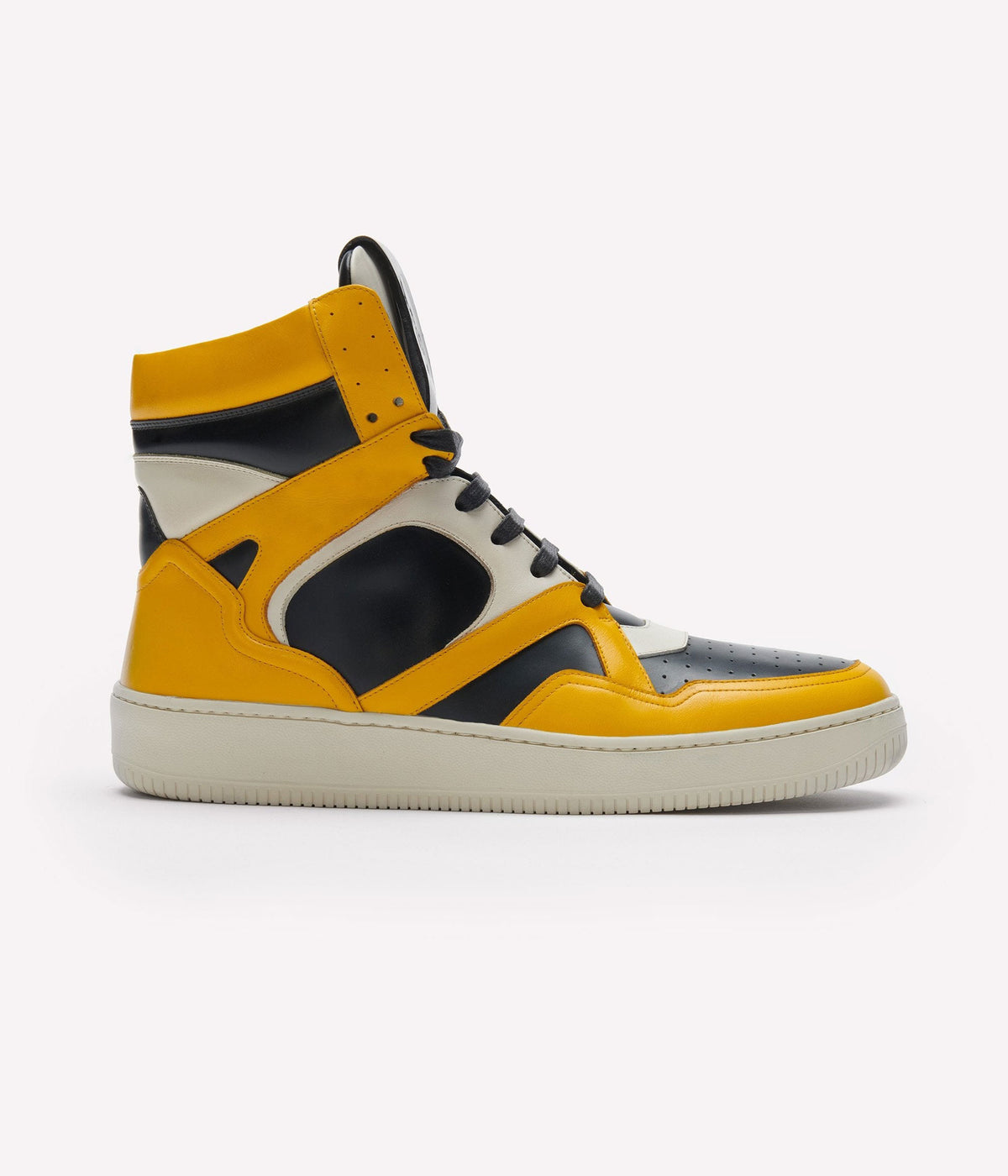 HUMAN RECREATIONAL SERVICES MONGOOSE SHOE IN YELLOW OFF WHITE AND BLACK MADE WITH ITALIAN CALF SKIN