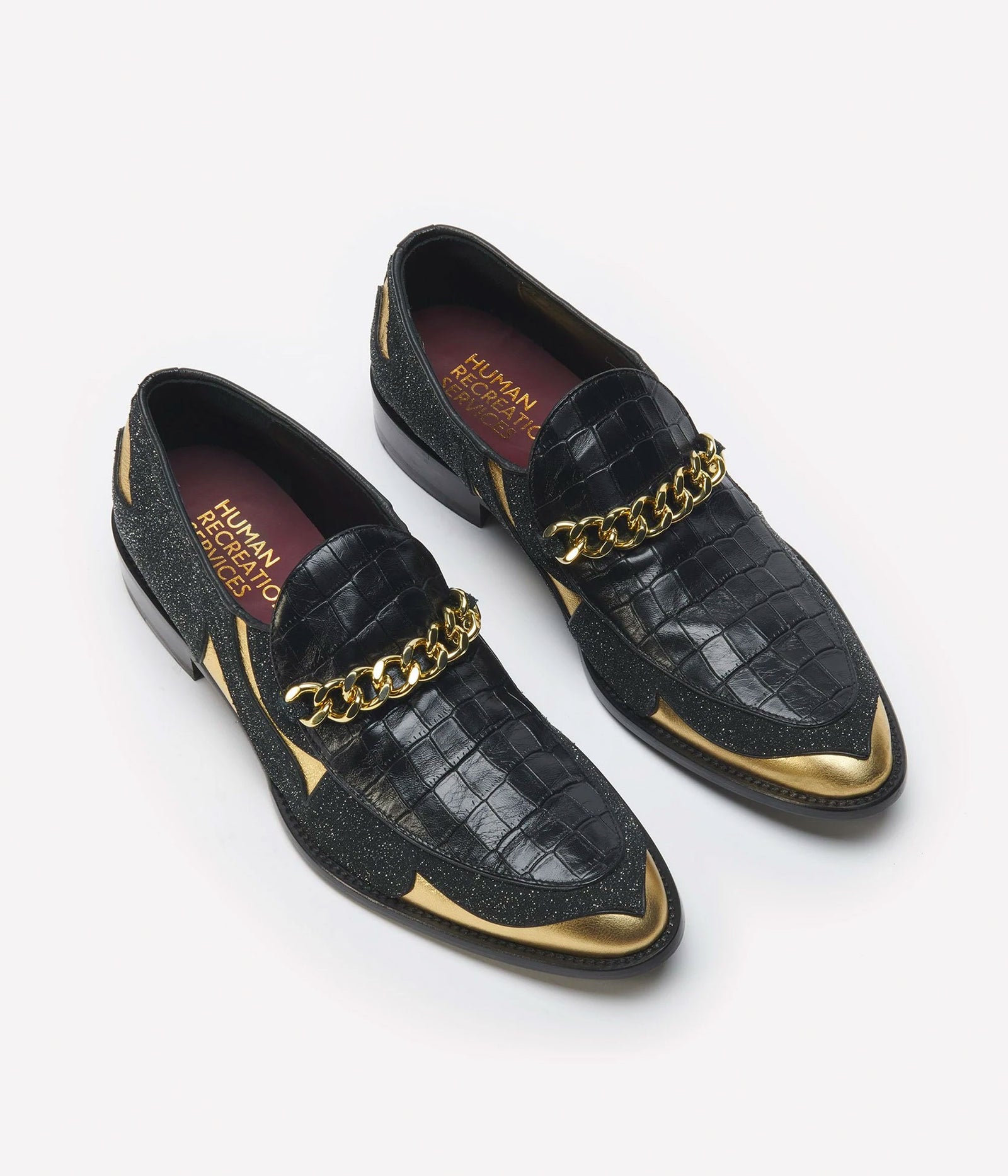 HUMAN RECREATIONAL SERVICES NASHVILLE BOOT IN BLACK AND GOLD MADE WITH HAND STITCHED ITALIAN CALF SKIN