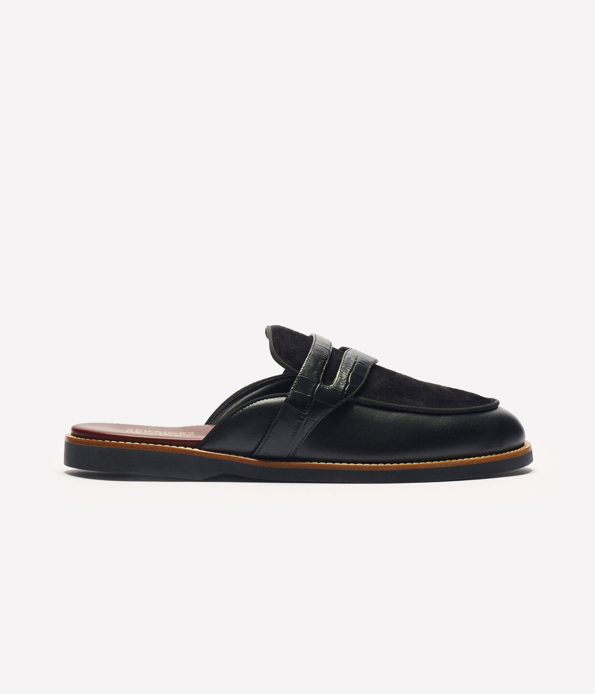 HUMAN RECREATIONAL SERVICES PALAZZO SLIPPER IN BLACK MADE WITH ITALIAN CALF SKIN