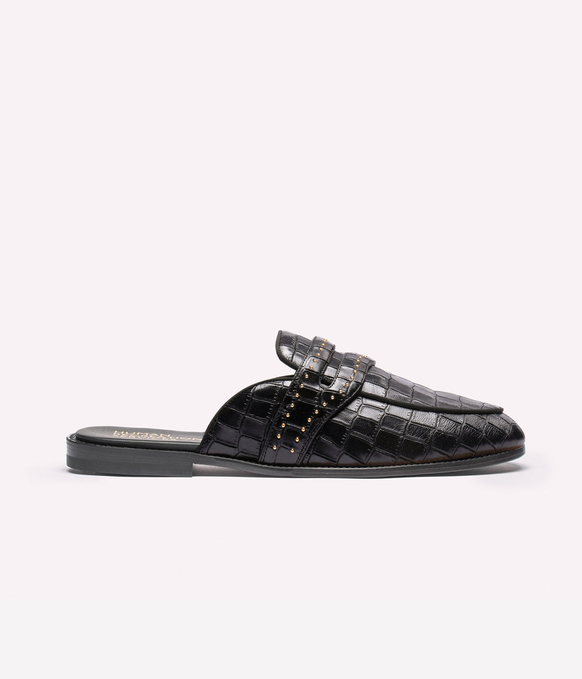 HUMAN RECREATIONAL SERVICES PALAZZO SLIPPER IN STUD BLACK MADE WITH ITALIAN CALF SKIN